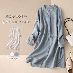 シャツ ブラウス レディース 長袖 綿麻 クルーネック ゆったり