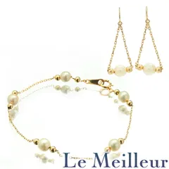 真珠 5.3〜5.7mm イエローゴールド K18YG パール ブレスレット ピアス セット 中古 プレラブド 返品OK