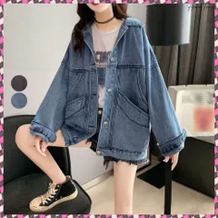 送料無料 Gジャン レディース デニムジャケット BF風 カジュアルジャケット ゆったり ドロップショルダー 体型カバー ライトアウター ストリート着やせ羽織 お洒落春秋 大きいポケット 韓国風長袖アウター 長袖 デニムコート