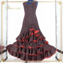 【フラメンコ衣装】オレンジ×豪華ボランテ ワンピース ドレス 水玉 ドット フラメンコ衣装】レッド ワンピース ドレス 赤 黒 ブラック