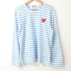 新品同様 プレイコムデギャルソン ボーダー ハートワッペン ロングスリーブ カットソー Tシャツ AD2020 サイズM ホワイト ブルー レディース 古着 中古 USED