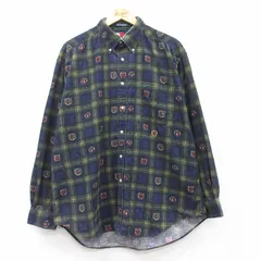XL/古着 トミーヒルフィガー 長袖 ブランド シャツ メンズ 90s コーデュロイ 総柄 大きいサイズ コットン ボタンダウン 紺他 ネイビー チェ