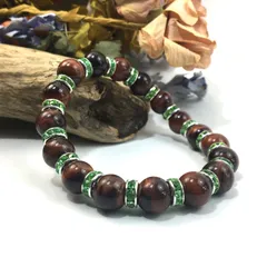 レッドタイガーアイ パワーストーン ブレスレット 天然石 10mm （グリーン）メンズ・レディース　男性・女性　数珠ブレス　開運 [25]　