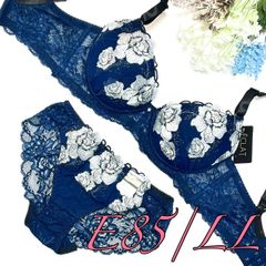 （935701）脇高ラメ入り大花刺繍ブラ＆ショーツセット【E85/LL】 ネイビー