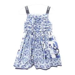 ドルチェ&ガッバーナ ドルガバ DOLCE&GABBANA 美品 マジョリカプリント キッズ 4才 フレアワンピース 総柄 女の子 イタリア製 6 約113-119㎝ 青 ブルー ★AA★のサムネイル