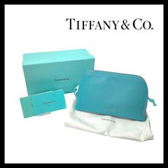 【TIFFANY&Co.】コスメティックポーチ レザー ライトブルー/水色 シルバー 化粧ポーチ マルチケース ティファニー (SER2961)