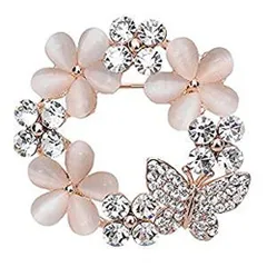 【数量限定】花 蝶々サークル LOVES（ラブズ）[ベルベット調専用ポーチ付] ブローチ ピンク ゴールド スワロフスキー ギフトにも！