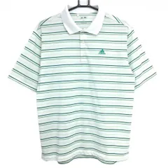 【超美品】アディダス 半袖ポロシャツ 白×グリーン ボーダー ロゴ刺しゅう メンズ L/G ゴルフウェア adidas
