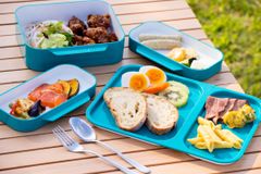 職人手仕上げ樹脂食器4点（プレート＋器3点）セット　日本製(Blue)