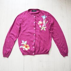 ETRO エトロ フラワー柄 コットン/シルク ニット カーディガン 44 パープル S08-k090のサムネイル