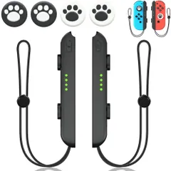 Switch Joycon用 リストストラップ 1組 ゲームパッドリストスト ストラップ交換用 ゲームコンソール用 リストストラップ 落下防止 締め付け調整可能 パーツ アクセサリー 猫の肉球柄 かわいいジョイスティックロッカー保護キャップ4個付き（ ブラック
