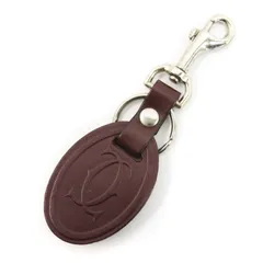 カルティエ Cartier キーホルダー キーリング チャーム レザー フック イタリア製 ボルドー系 ■GY99 ☆AA★のサムネイル