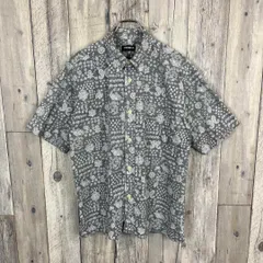 OLD UNIQLO 90s 紺タグ ユニクロ 半袖 総柄 ドレス シャツ L