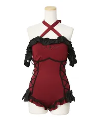 夢展望公式 [新品未使用] ハート十字架レースアップ水着 [ボルドー] 他カラー別ページ有 dearmylove 水着 水着 535407-04
