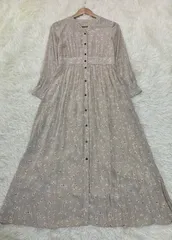 SHIPS ベージュ　長袖花柄ロングワンピース　サイズ　36