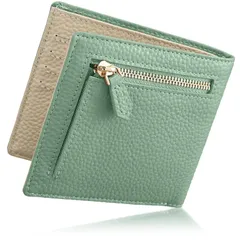 新品　コンパクト 本革 レディース 二つ折り 薄型 薄い 財布 キャッシュレス スクエア 【極薄7mm】 コンパクト 軽い スリム ミニ財布 ミニ ウォレット [アンコール] スキミング防止 (アイスグリーン)
