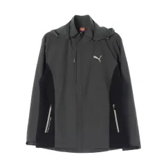 L PUMA(プーマ) カーキグレー バイカラー ウインドブレーカー フード付き ジップアップパーカー 追跡 ジャケット