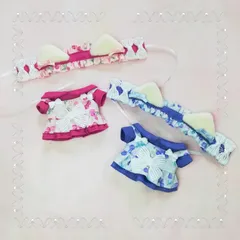 10cm　ぬい 服　ネコミミ　チェリー柄セットアップ