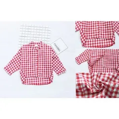 シャツ ギンガムチェック 100-150 レッド ドルマンスリーブ 韓国子供服