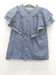 ◇ GRL<!-利用不可文字-!>グレイル デニム　フリル フレンチスリーブ ブラウス サイズS ネイビー レディース メンズ P  【1407100037186】