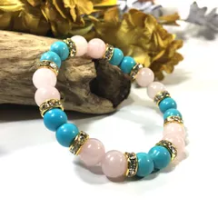ローズクォーツ&ターコイズ  パワーストーン ブレスレット  8mm（ゴールド）レディース 女性  数珠ブレス 開運 プレゼント ギフト [25] #2 