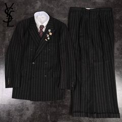 【YSL】Yves Saint Laurent イヴ・サンローラン 5点セット セレモニー ダブルブレスト スーツ セットアップ 上下 カシミア混 ダークグレー系 Archive 成人式 卒業式 結婚式（ユーロピンズ＆シャツ＆YSLネクタイ おまけ）No.77