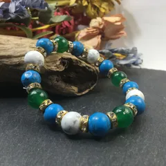 緑瑪瑙×ハウライト×ターコイズ パワーストーンブレス 10mm（ゴールド）メンズ・レディース　男性・女性　数珠ブレス　開運 [17]