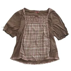 PINK HOUSE ピンクハウス ピコフリル チェック柄 ブラウス トップス 半袖 ブラウン サイズM レディース 【中古】