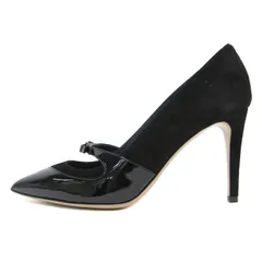 【美品】ARMANI COLLEZIONI アルマーニコレツォーニ パンプス シューズ ブラック 黒 36 1/2 23.5cm位 ハイヒール ピンヒール ポインテッドトゥ リボン エナメル パテントのサムネイル