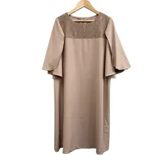 ビームスハート BEAMS HEART ワンピース レース フレアー袖 ひざ丈 ピンクベージュ 0 S相当