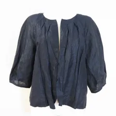 美品＊レリアン ノーカラージャケット 13号 ネイビー コットン 半袖 リボン 美品＊レリアン ノーカラージャケット 13号 ネイビー コットン