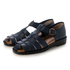 ITALICO メンズサンダル 日本製 ドライビング メッシュ グルカ 牛革 (11it16 ネイビー）
