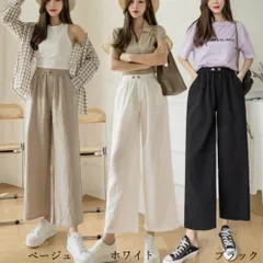 ワイドパンツ レディース ウエスト ゴム 楽ちん 麻   韓国
