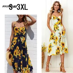 リゾートワンピース ボヘミアン ヒマワリ柄 大きいサイズ ロング マキシ丈 Vネック レディース 体型カバー 夏ワンピース ビーチワンピース 30代 40代