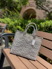 新品 大人気オアハカ産 メルカドバッグ メキシコ Sサイズ ゴールドホワイト