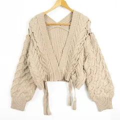ジルバイジルスチュアート JILL by JILLSTUART ニット カーディガン 長袖 レースアップ FR ベージュ ケーブル編み kz12835