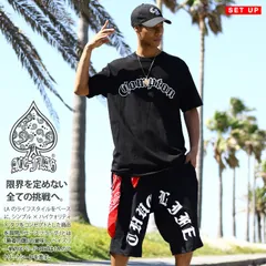 ACE FLAG 上下セット 半袖 ブランド Tシャツ ハーフパンツ メンズ 春夏用 黒 大きいサイズ エースフラッグ セットアップ シンプル Compton コンプトン ビッグシルエット b系 ヒップホップ ファッション ダンス AF-SE-TS-156