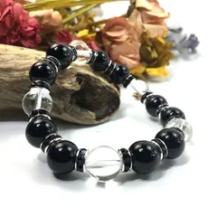 オニキス&水晶 パワーストーン ブレスレット 天然石12mm （ブラック）メンズ・レディース　男性 [j]・女性　数珠ブレス　開運 [j]　