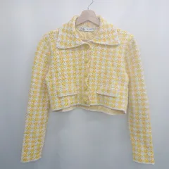 ◇ Θ ZARA ザラ 配色 長袖 ニットシャツ サイズM イエロー系 レディース E  【1507030003388】