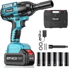 Uaoaii 電動インパクトレンチ 強力 1300N.m ブラシレスモーター 1/2""トルクレンチ 充電式コードレス電動レンチ 4000mAhバッテリー付き