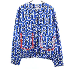 KENZO ケンゾー シルク100％ 総柄 ノーカラージャケット 38 青系 レディース 古着のサムネイル