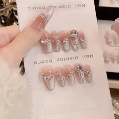 cioo7.☆両手用☆ ワンホン 韓国 量産型 フレンチガーリー  バレリーナ ネイルチップ ネイル キラキラ