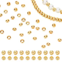 手芸用品 DIY用 ジュエリー 金具セット 基礎パーツ ラウンドビーズ 手作り素材 丸玉 糸通しビーズ スペーサービーズ ロンデル メタルビーズ ゴールド 6x4mm 大穴ビーズ 約100個/セット PandaHall PH