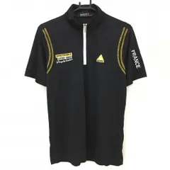 【超美品】ルコックゴルフ 半袖ハイネックシャツ 黒×イエロー 肩ライン ロゴ刺しゅう ハーフジップ メンズ L ゴルフウェア le coq sportif