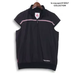 le coq sportif GOLF COLLECTION ルコック ゴルフ 春夏★ ロゴ ライン ハーフジップ 半袖 シャツ Sz.M レディース 黒