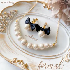 formal＊natural acryl pearl - black ribbon イヤリング ＊ 入園式 入学式 卒園式 卒業式 フォーマル パール 結婚式 ブラック リボン 大人 可愛い セット可 noakoma