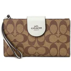 コーチ 長財布 COACH コーティングキャンバス レザー シグネチャー カラーブロック フォン iPhone スマホ テック ウォレット リストレット 財布 カーキ×ライトセージ C2874