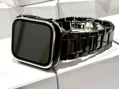 黒セラミック×ブラックカバーシルバーライン アップルウォッチバンド セラミックベルト Apple Watch用カバーケース　38　40　41　42　44　45　49　SE 1/2/3  Ultra1/2/3  保護付