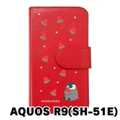 【新品未使用】AQUOS R9 SH-51E アクオス スマホケース 手帳型 (色：レッド×柄：ペンギンとスイカ)moimoikka ペンギン 動物 flip2-sh51e-rd-20139