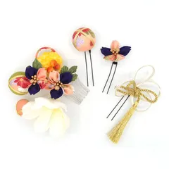 髪飾り ４点セット 紫 白 つまみ細工 水引 成人式 花 桜 和風 浴衣 着物 振袖 袴 ドレス 七五三 子供 結婚式 卒業式 入学式 髪留め ヘアアクセサリー ヘアコーム 送料無料 日本製 大きめ ムラサキ W 73 324-297 u911　Si